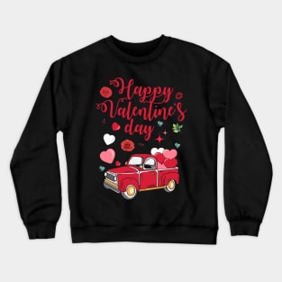 Red Car With Hearts Happy Valentine's Day Crewneck Sweatshirt